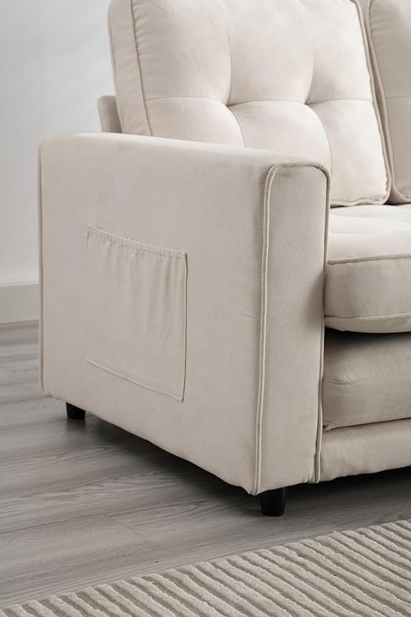 ERYE 55-Inch Loveseat Sofa with Pull Out Sleeper Couch Bed 3-in-1 Convertible Sleeper Sofabed W/Side Storage Pockets Modern 3 Fold Tufted Upholstered Pull Out Sofa Bed for Living Room Bedroom