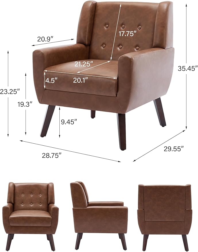 Accent Chair Mid-Century Modern Fabric Chairs with Arms for Living Room Comfy Upholstered Club Single Sofa Armchair for Bedroom Waiting Room with Solid Wood Frame