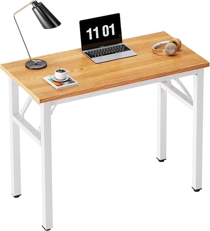 Need Folding Computer Desk - 31.5 Inch Foldable Office Writing Work Study Kids Student Teacher Home Bedroom Table for Small Space Teak White