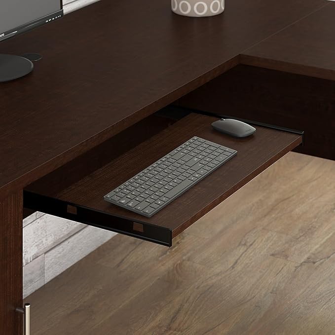 Bush Home Somerset 60W L Shaped Desk with Hutch in Mocha Cherry