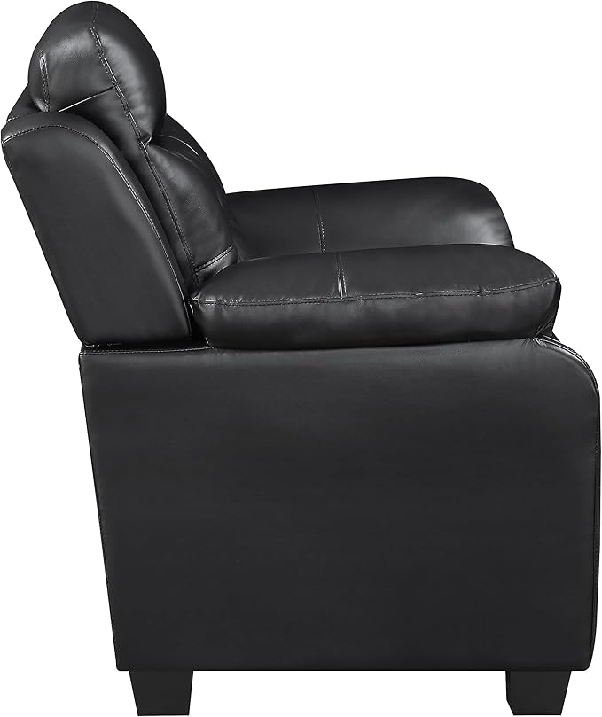 Coaster Home Furnishings - Finley - Leatherette - Upholstered Tufted Loveseat with Flared Armrest and Tapered Legs - Living Room - Black - 506552