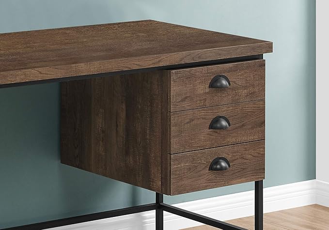 Computer Desk Home Office Laptop Storage Drawers 55 l Work Brown Laminate Black Metal Contemporary Modern