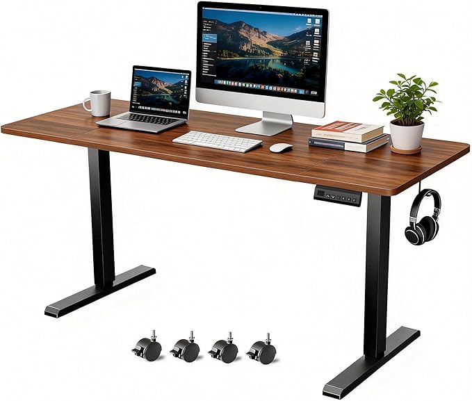 Standing Desk with Splice Board Adjustable Height- 63 inch Mobile Stand up Desk with Wheels Portable Sit Stand Desks Electric with Lockable Casters