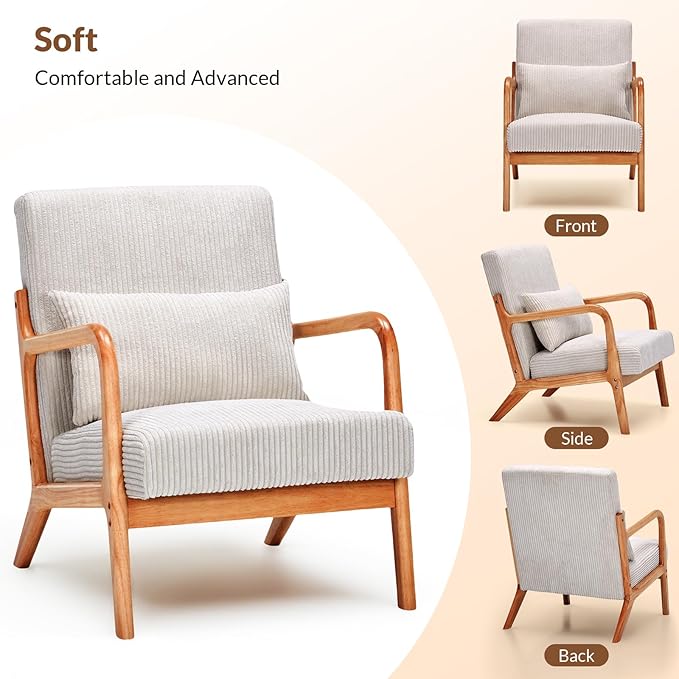 Rovibek Striped Accent Chair for Bedroom - Modern Accent Chairs with Lumbar Pillow Comfortable Reading Chair with 4.7in Thick Cushion Small Living Room Chairs for Small Spaces