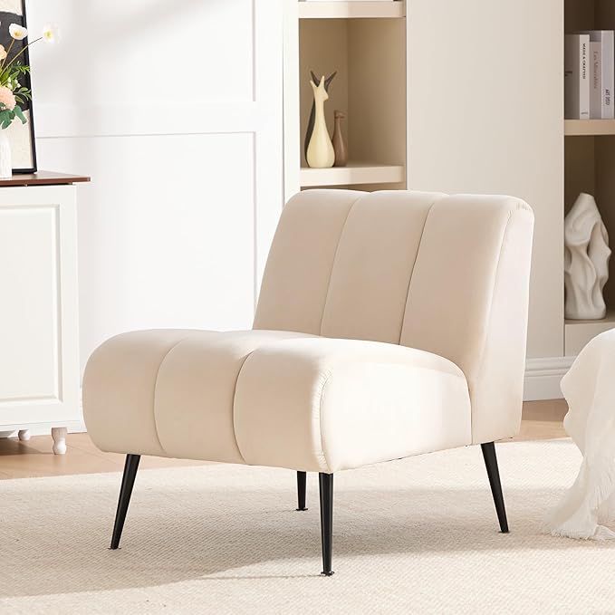 Chifee &amp Vingol Armless Accent Chair Modern Living Room Chairs Upholstered Bedroom Accent Chairs Comfy Makeup Vanity Chair Armless Chair with Metal Legs for Bedroom Office CafeBeige