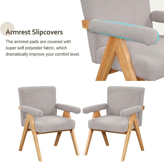 Modern Velvet Upholstered Accent Chairs Set of 2 with Wood Frame and Armrest Fabric Wooden Armchairs for Living Room Bedroom Office Reading Room (Gray)