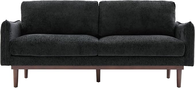 Christopher Knight Home Brena Modern Chenille Upholstered Loveseat Sofa Wooden 2 Seater Sofa Couch with Deep Seat Comfy Cloud Couch for Living Room Bedroom Home Office Black
