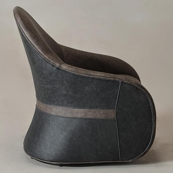 Two-Tone Leather Swivel Barrel Chair Accent Chair with Solid Wood Frame No Assembly for Living Room or Office (Dark Grey)