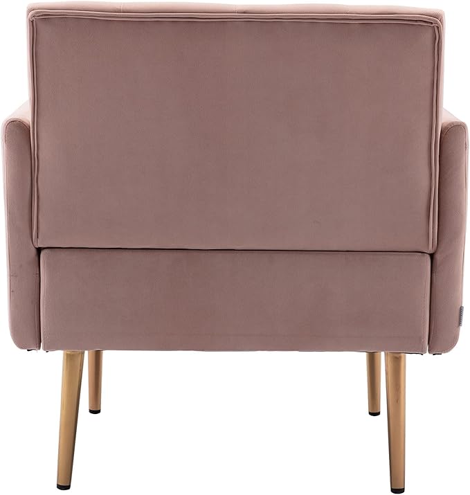 Modern Accent Chair Upholstered Single Sofa Arm Chair for Living Room and Bedroom Upholstered Comfy Armchair Chair with Solid Tapered Metal Legs (Pink)