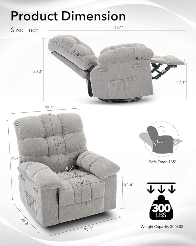 Swivel Rocking Recliner Chair With Extra Large Footrest High Back 360° Swivel Rocker ChairUpholstered Glider Nursery Chair for Living Room Bedroom &amp Nursery Comfortable Deep Seat for Relaxatio