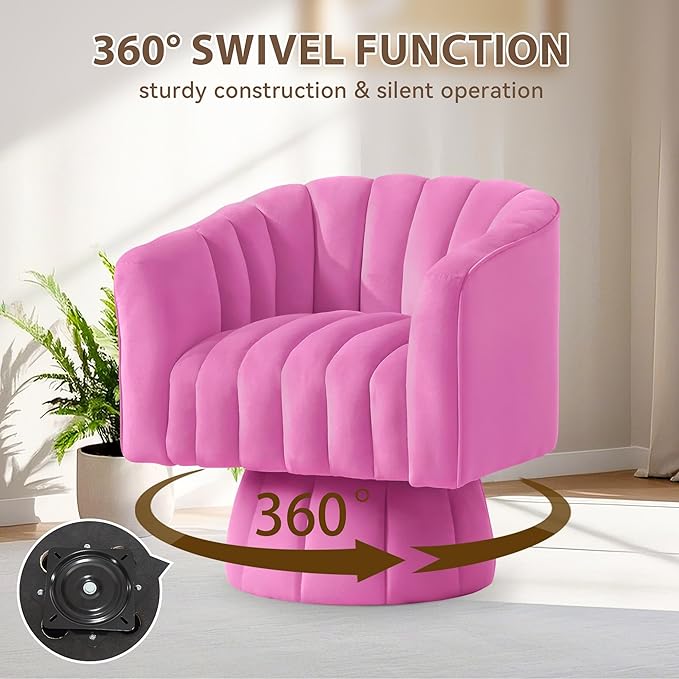 YSICK Swivel Accent Chair360°Swivel Barrel Chairs Mid-Century Chair with Wide Upholstered Modern Velvet Fabric Round Armchair for Living Room Lounge Bedroom