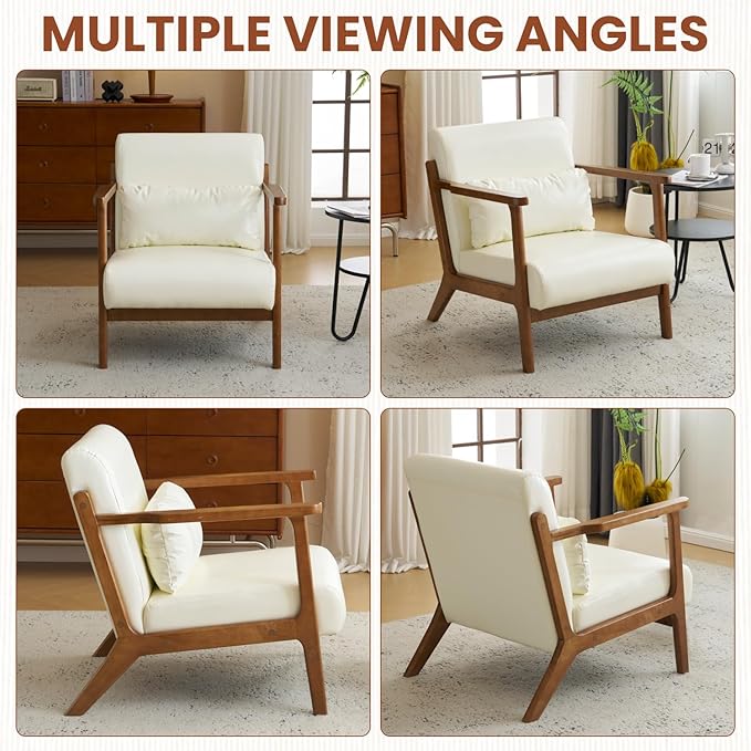 MOJAY Modern Accent Chair with Ottoman PU Leather Upholstered Armchair Living Room Chair for Bedroom Balcony Reception