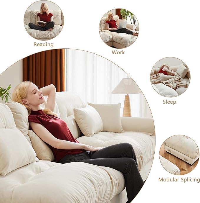 Setawix Velvet Oversized Loveseat Sofa Couch with Deep SeatExtra Large Modular Sectional 2 Seater Cloud Couches for Living RoomModern 2-Seat Sleeper Sofa with PillowsTufted(Cream)