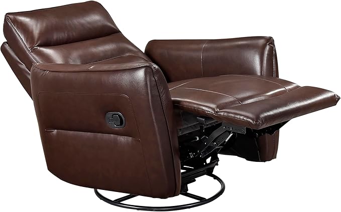 Lexicon Swivel Glider Reclining Chair Top Grain Leather Match Manual Recliner Comfy Nursery Glider Recliner Swivel Reclining Chair for Living Room/Office/Bedroom/Apartment Brown