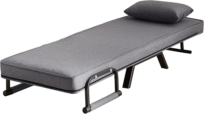 Foldable Chair Bed Comfortable Convertible Sofa Bed 5 in 1 Foldable Bed with 5 Adjustable backrests and Pillows Suitable for Comfortable Cushion Chair in The Office. (Grey+Linen+1Seat)