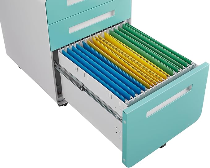Secure 3-Drawer Metal File Cabinet with Lock – Fully Assembled Mobile Filing Cabinet for A4/Letter/Legal – Under Desk 5 Wheels Anti-Tilt Rolling Storage Organizer