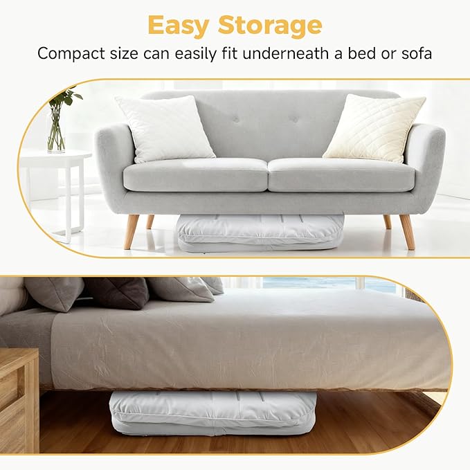 NEWBULIG Floor Chair Adjustable Space Saving Accent Chair for Living Room &amp Bedroom Comfy Reading &amp Meditation Chair Compact Foldable Design for Easy Storage Modern Faux Leather Cream