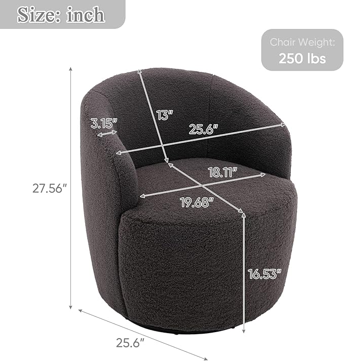 Antetek Small Swivel Chair Club 360 Degree Swivel Barrel Chair Modern Leisure Arm Chair for Nursery Living Room Hotel Bedroom Office Lounge Dark Grey