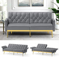 Velvet Sofa Bed w/Adjustable Armrests and Backrests Modern Convertible Sleeper Sofa Tufted Futon Sofa for Bedroom Living Room Apartment Grey