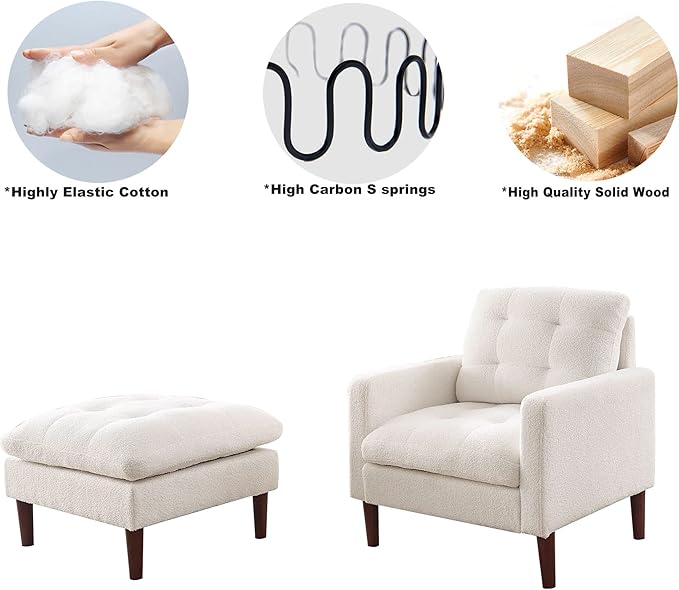 Modern Fabric Single Sofa Chair Living Room Chair Comfortable Armchair with Solid Wood Legs Tufted Chair for Reading or Lounging