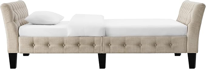 Rosevera Jamie Modern Upholstered Frame Button Tufted Fine Polyester Easy aseemble with Wooden Legs Twin Size Daybed Sleeper Couch for Living Room Bedroom Standard Warm Beige