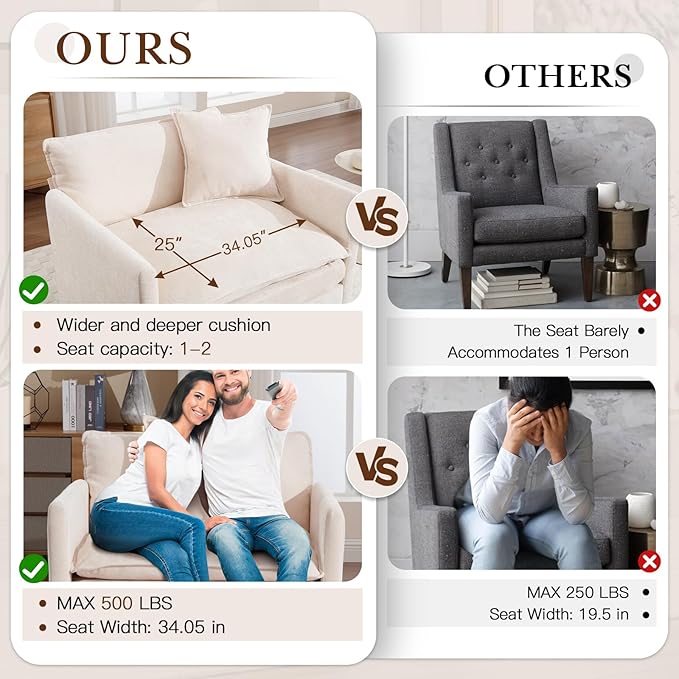 SLEERWAY Oversized Chair with Ottoman Set Modern Comfy Chenille Living Room Large Single Cloud Couch Accent Lounge Chair Indoor and A Half for Bedroom Office Apartment Beige