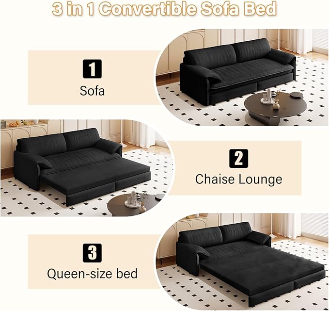 66 Queen Pull Out Sofa Bed 3-in-1 Convertible Sleeper Sofa Velvet Small Loveseat for Small Spaces with Side Storage Multi-Functional Couches for Living Room Apartment and Office
