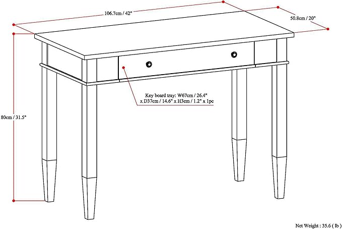 SIMPLIHOME Carlton Desk - 42 Inch Wide Solid Wood Writing Desk in Dark Tobacco Brown Transitional Home Office Computer Table for Study or Compact Space with Flip-Down Keyboard Tray