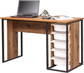 Comfyt Modern Rustic Brown Medium Desk with 5 Drawers Space-Saving Multi-Functional Perfect for Home Office Study Gaming Crafting