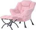 Welnow Lazy Chair with Ottoman Modern Accent Chair with Armrests and a Side Pocket Leisure Sofa Armchair Set Reading Armchair with Footrest for Small Space Plush Pink