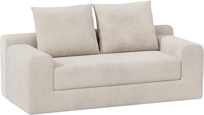 Modern Loveseat Sofa for Living Room 71 Cofy 3-Seater Couch Pull Out Sofa Bed with 2 Pillows Corduroy Boneless Convertible Couch for Small Space Apartment Beige
