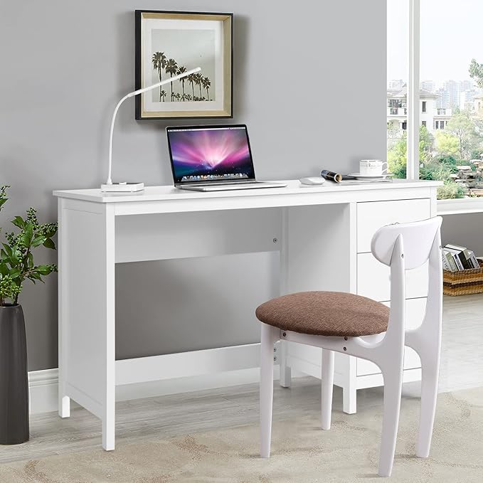 Computer Desk 48 Inch Home Office Desks with Drawers Modern Makeup Vanity Table Teens Writing Gaming Desk White Desk with Drawers for Bedroom Study Office (White)