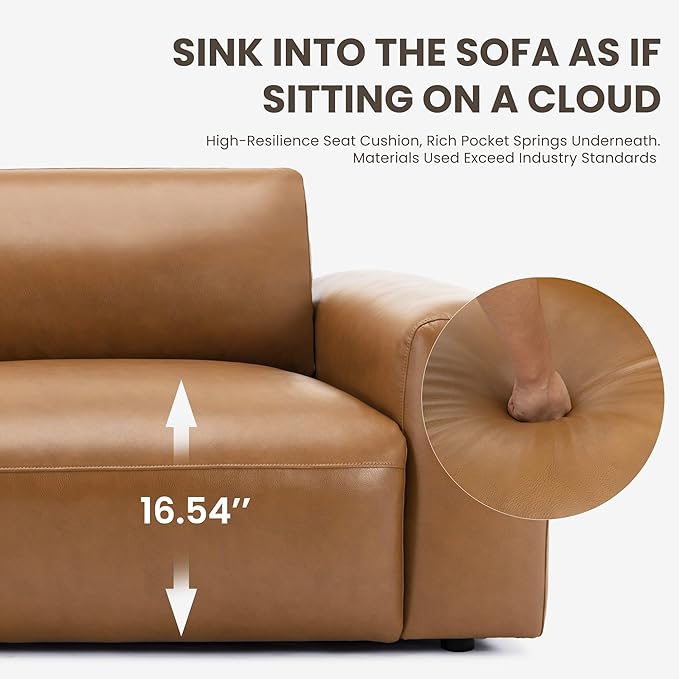 COLAMY Mondo Leather Modern Minimalist Sofa Brown