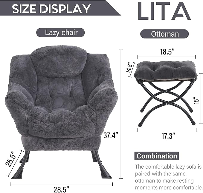 LITA Modern Accent Leisure Upholstered Sofa Chair Lounge Reading Chair with Armrests and a Side Pocket for Living Room Bedroom &amp Small Space Plush Navy