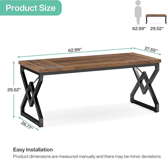 Tribesigns 63 Large Industrial Executive Desk with Extra Thickened Tabletop &amp Metal Frame Heavy-Duty 300 lb Capacity Home Office Desk for Study Room Dorm Bedroom – Vintage Brown &amp Black