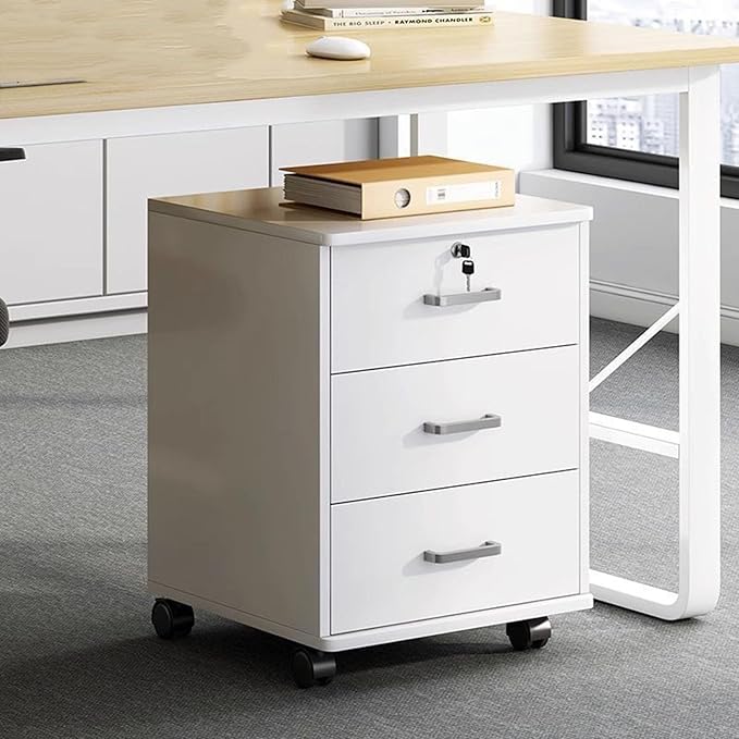 3-Drawer File Cabinet Mobile Filing Cabinet with Lock Wood Under Desk File Organizer for Home Office Storage Rolling Fits Letter/Legal/A4 Files Under Desk White/Black(White)