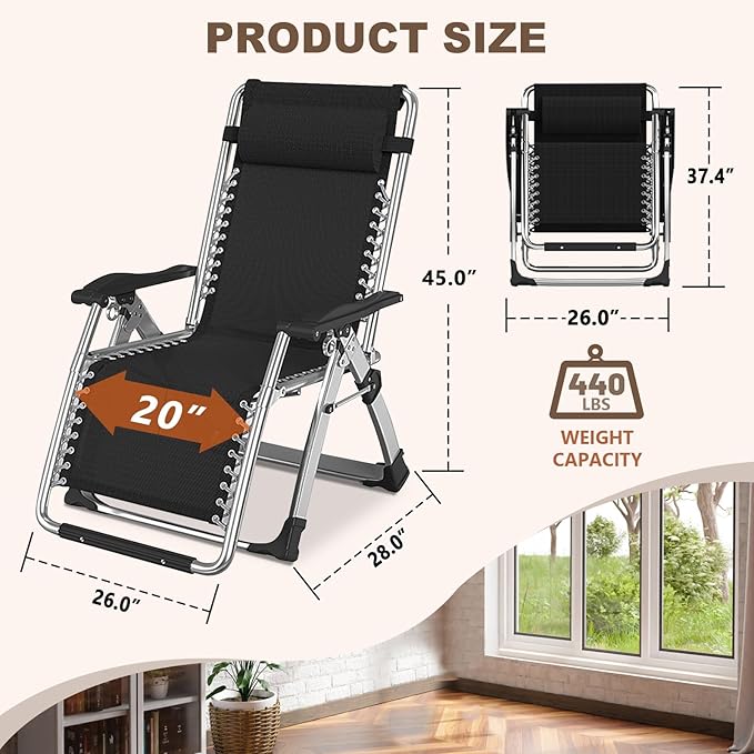 DoCred Comfy Folding Recliner Chair - Bedroom &amp Living Room Patio Lounge Chair with Removable Cushion for Indoor Outdoor
