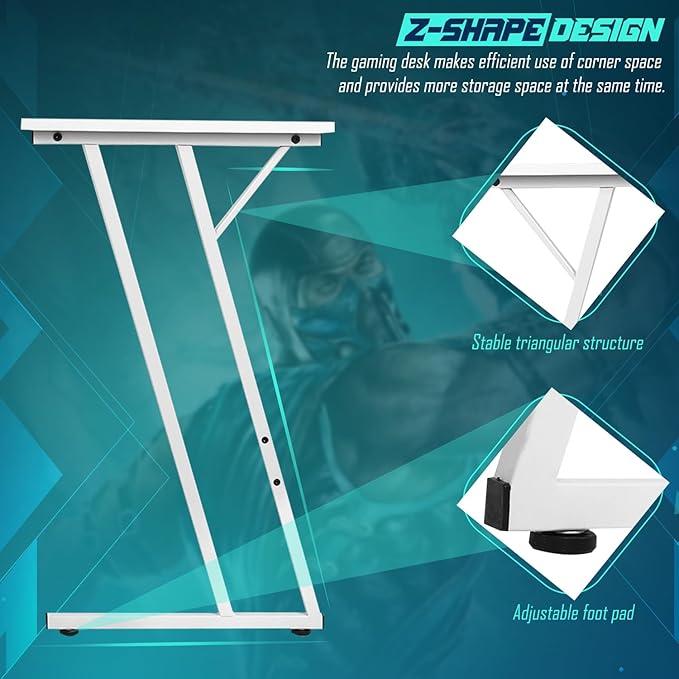 L Shaped Gaming Desk50.4 Computer Desk with Monitor Stand &amp Carbon Fiber SurfaceCorner Desk Gaming Table Home Office Study Writing WorkstationWhite