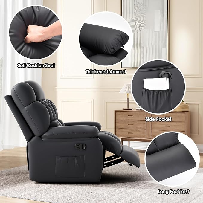 Recliner Chair Upholstered Rocker Recliner Chair with Side Pocket Ergonomic 110°-160° Adjustable Reclining Chairs for Adults Single Sofa Chair with FootrestRecliner Sofa for Living Room