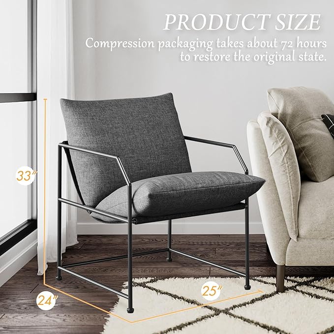 Accent Chair Living Room Chairs Accent Chairs Set of 2 Comfy Reading Chair for Bedroom Upholstered Lounge Chair Mid Century Modern Arm Chair Side Sofa Chair Armchair Waiting Room Chairs(Charcoal 2)