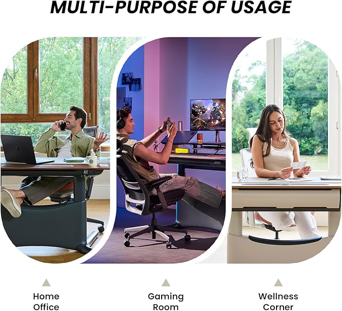 COLAMY Electric Adjustable Standing Desk – 48 x 28 Inch Sit Stand Desk with Drawer &amp Cable Management Dual Motor Lift System Ergonomic Footrest Home Office Table (MFC Desktop Walnut + Black)