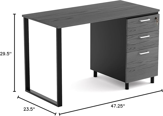 Modern Design Teacher Desk with File Drawer Desk with Locking Drawers by Crafts and Comfort (47 Inch) (Grey and Black)