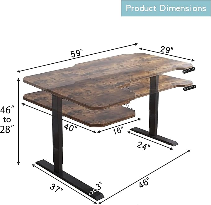 59x 29 x 46 Inches Reversible L-Shaped Electric Standing Desk Adjustable Height Sit Stand up Desk Memory Computer Home Office Desk Sit Stand Home Office Computer Desk (Brown)
