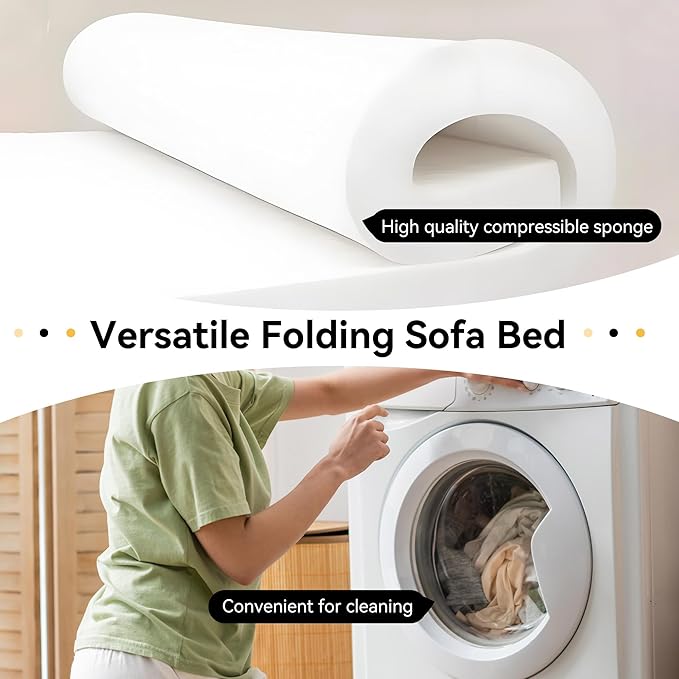 47.6'' Folding Sofa Bed 4 in 1 Convertible Sleeper Chair with 2 Pillows Corduroy Boneless Sofa Bed High-Density Foam Floor Lazy Pull Out Loveseat Couch for Living Room Lounge Beige