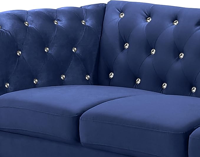 New Classic Furniture Glam Emma Velvet Three Seater Chesterfield Style Sofa for Small Spaces with Crystal Button Tufts Royal Blue