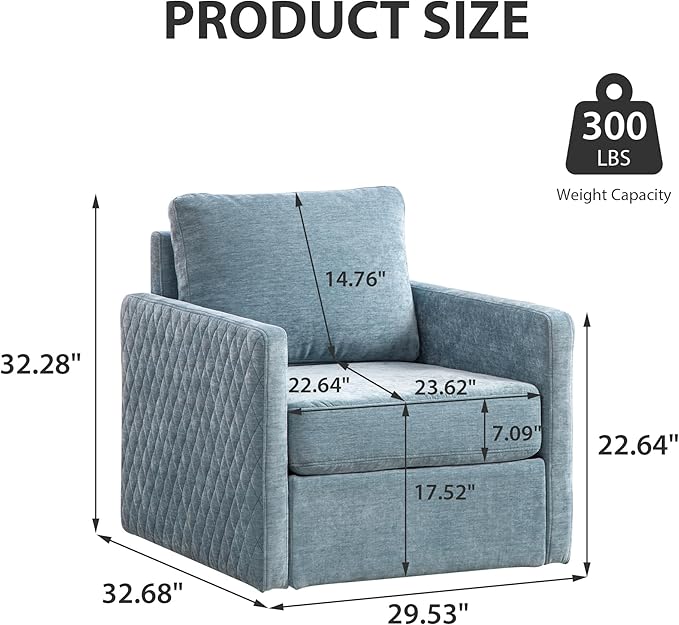Chifee &amp Vingol 29.5 W Swivel Accent Chair Upholstered Swivel Chairs Mid Century Modern Chair for Living RoomBlue