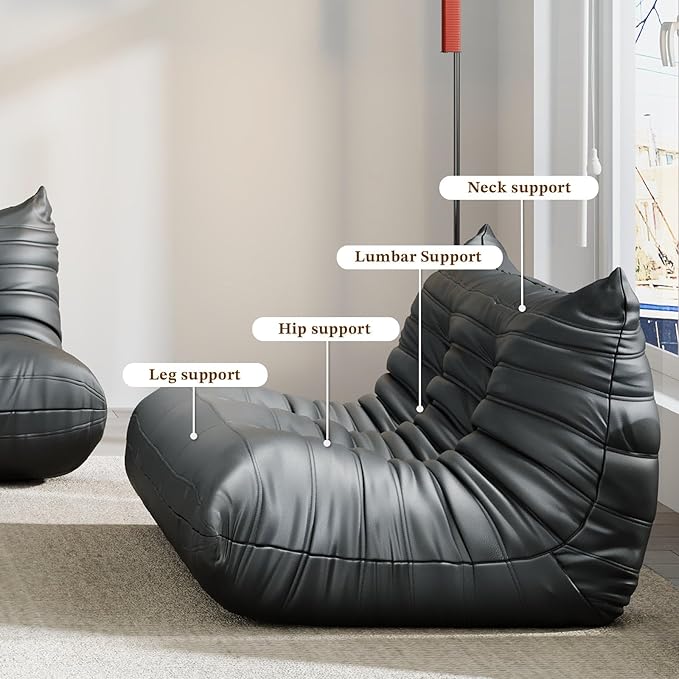 Comfy Lazy Floor Sofa CouchSoft Armless ChairFaux Leather Lounge ChairCorner Relax Sofa Couch for Living Room BedroomSalon OfficeAdults（Black+ Corner