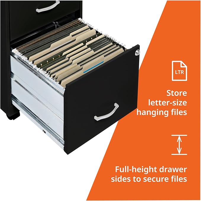 Lorell 2-Drawer Mobile File Cabinet 14.2 x 18 x 26.5 Black