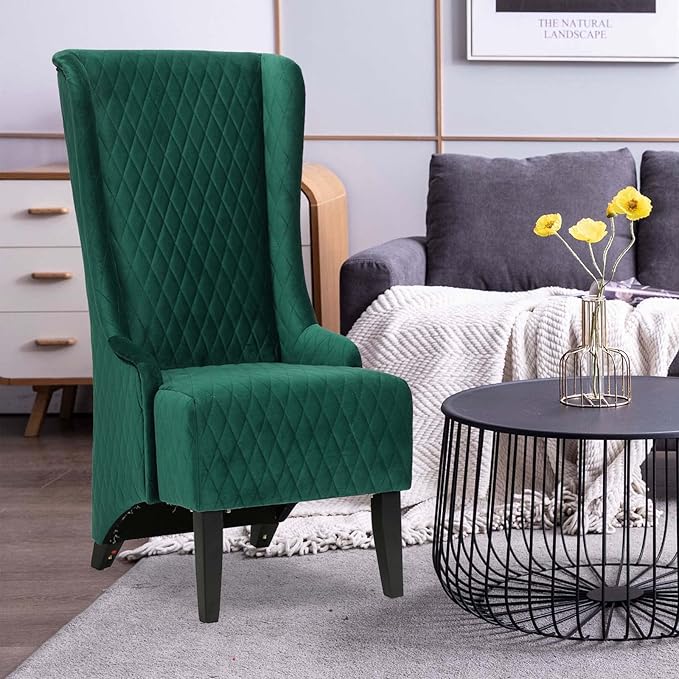 Henf Velvet Modern Wingback Accent Chair Green Comfortable Fabric Covering 20.5W x 18.9D x 46H