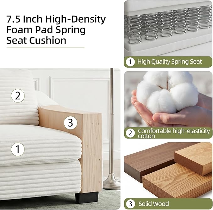46.1''W Oversized Accent Chair Modern Single Armchair with USB Charger &amp Storage Pocket Comfy Reading Chair Tufted Corduroy Fabric for Living Room Bedroom Apartment Office (Beige)